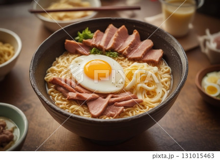 Pasta with egg. Asian food. Delicious food. Generative ai. 131015463