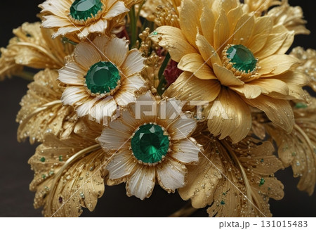 Golden flowers. Jewelry. Gold item. Generative ai. 131015483