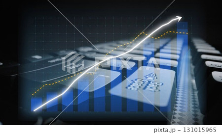 Digital Keyboard with Data Chart and Arrow Signifying Growth in Technology, Business Trends, and Online Activity Metrics in Modern Office Setting Copula 131015965