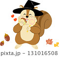 ハロウィン　魔女の仮装をしておやつを食べるリス 131016508