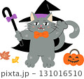 ハロウィン　魔女の仮装をしてステッキをふる猫　 131016510