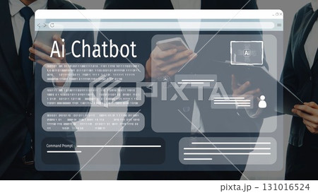 Modern Workplace with Artificial Intelligence Chatbot Interface Displaying Digital Communication and Data Interaction Among Business Professionals. Raster 131016524