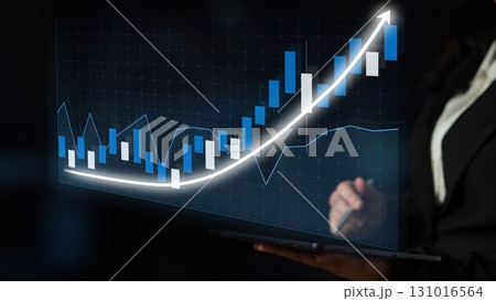 Professional Business Person Analyzing Financial Data on Laptop with Stock Market Chart and Indicators in a Dynamic Working Environment Copula 131016564