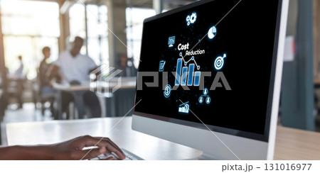 Cost reduction, cost saving concept shown on computer screen brisk 131016977