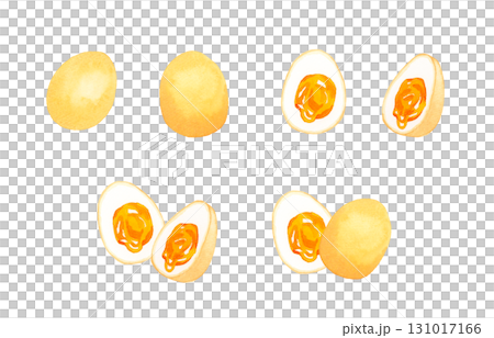 Set of soft-boiled boiled eggs (seasoned eggs) Hand-drawn watercolor illustration of egg dishes 131017166