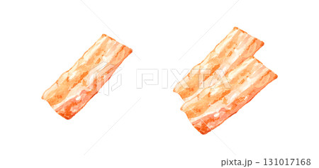 カリカリに焼いたベーコンのセット　手描き水彩イラスト素材 131017168