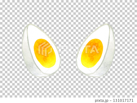 Boiled egg cut in half - Hand-drawn watercolor illustration of egg dishes Boiled egg cut in half - Hand-drawn watercolor illustration of egg dishes 131017171