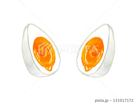 半分に切ったゆで卵(半熟) 卵料理の手描き水彩イラスト素材 半分に切ったゆで卵(半熟) 卵料理の手描き水彩イラスト素材 131017172