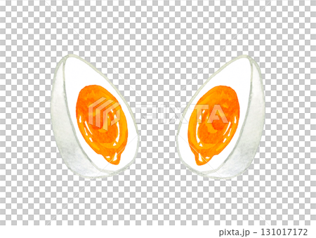 半分に切ったゆで卵(半熟) 卵料理の手描き水彩イラスト素材 半分に切ったゆで卵(半熟) 卵料理の手描き水彩イラスト素材 131017172