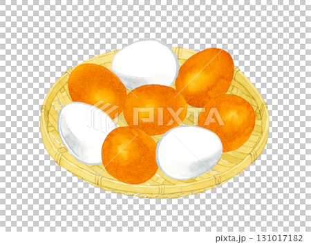 赤玉＆白色の鶏卵のセット　卵料理の手描き水彩イラスト素材 131017182