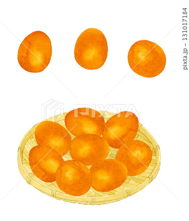 赤玉のセット　卵料理の手描き水彩イラスト素材 131017184