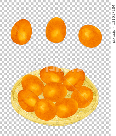 赤玉のセット　卵料理の手描き水彩イラスト素材 131017184