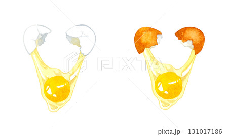 殻を割った鶏卵のセット 卵料理の手描き水彩イラスト素材 殻を割った鶏卵のセット 卵料理の手描き水彩イラスト素材 131017186