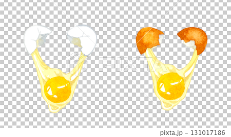 殻を割った鶏卵のセット 卵料理の手描き水彩イラスト素材 殻を割った鶏卵のセット 卵料理の手描き水彩イラスト素材 131017186