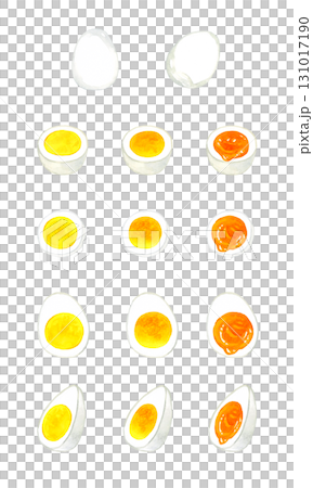 A set of boiled eggs with various boiling times. A collection of hand-drawn watercolor illustrations of egg dishes. A set of boiled eggs with various boiling times. A collection of hand-drawn watercolor illustrations of egg dishes. 131017190