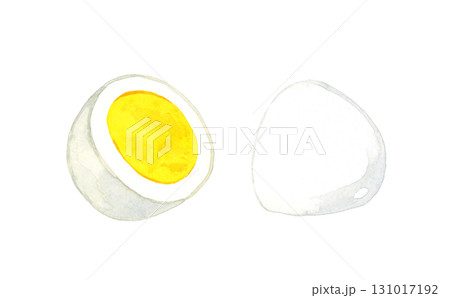 半分に切ったゆで卵（固ゆで）　卵料理の手描き水彩イラスト素材 131017192