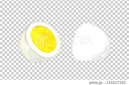 半分に切ったゆで卵（固ゆで）　卵料理の手描き水彩イラスト素材 131017192
