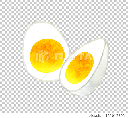 Boiled egg cut in half - Hand-drawn watercolor illustration of egg dishes Boiled egg cut in half - Hand-drawn watercolor illustration of egg dishes 131017203