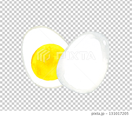 半分に切ったゆで卵（固ゆで）　卵料理の手描き水彩イラスト素材 131017205