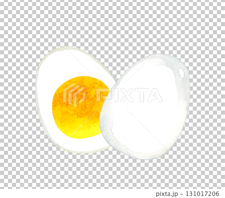 Boiled egg cut in half - Hand-drawn watercolor illustration of egg dishes Boiled egg cut in half - Hand-drawn watercolor illustration of egg dishes 131017206