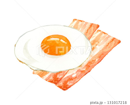 ベーコンエッグ(目玉焼き) 卵料理の手描き水彩イラスト素材 ベーコンエッグ(目玉焼き) 卵料理の手描き水彩イラスト素材 131017218