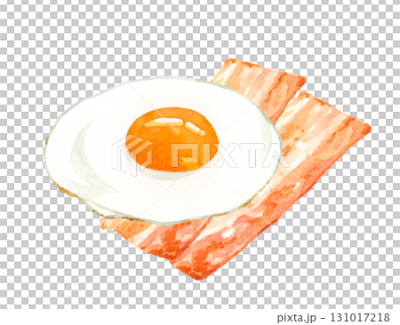 培根和雞蛋（煎蛋）雞蛋菜餚的手繪水彩插圖 131017218