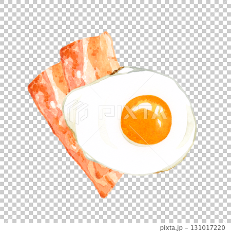 ベーコンエッグ（目玉焼き）　卵料理の手描き水彩イラスト素材 131017220