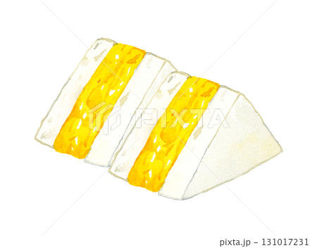 厚焼きたまごのサンドイッチのセット　卵料理の手描き水彩イラスト素材 131017231