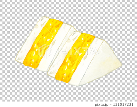 厚焼きたまごのサンドイッチのセット　卵料理の手描き水彩イラスト素材 131017231