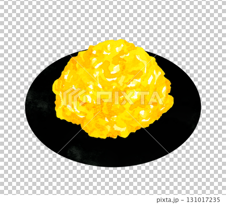 お皿に盛り付けたスクランブルエッグ　卵料理の手描き水彩イラスト素材 131017235