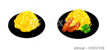 お皿に盛り付けたスクランブルエッグのセット 卵料理の手描き水彩イラスト素材 お皿に盛り付けたスクランブルエッグのセット 卵料理の手描き水彩イラスト素材 131017238