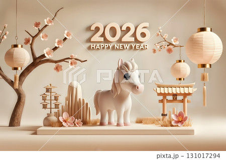 2026年_年賀状_素材_横_3D_馬_108 131017294