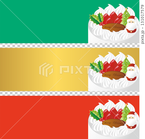 クリスマスケーキのバナー。サンタクロースとイチゴの飾り。クリスマス　フレーム　背景　セット　 131017579