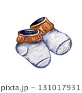 Watercolor baby socks, cute nursery clipart element 131017931