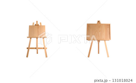 Wooden easel with blank canvas board isolated on white background. Wooden easel with blank canvas board isolated on white background. 131018024
