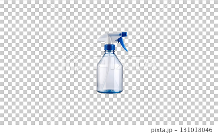Isolated blue plastic spray bottle filled with clear cleaning solution placed on white background. Isolated blue plastic spray bottle filled with clear cleaning solution placed on white background. 131018046