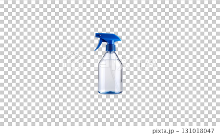 Isolated blue plastic spray bottle filled with clear cleaning solution placed on white background. Isolated blue plastic spray bottle filled with clear cleaning solution placed on white background. 131018047