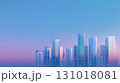 朝焼けに輝く未来都市の高層ビル群 131018081