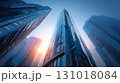 高層ビルと朝日の都市風景 131018084