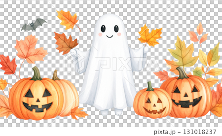 Illustration of an orange Halloween pumpkin with falling leaves and pumpkin harvest border. Illustration of an orange Halloween pumpkin with falling leaves and pumpkin harvest border. 131018237