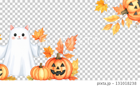 Illustration of an orange Halloween pumpkin with falling leaves and pumpkin harvest border. Illustration of an orange Halloween pumpkin with falling leaves and pumpkin harvest border. 131018238