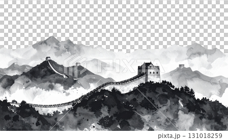 The sun sets behind the ancient Great Wall of China, its shadow cast on the mountainous landscape under the sky. The sun sets behind the ancient Great Wall of China, its shadow cast on the mountainous landscape under the sky. 131018259