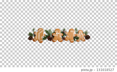 Decorated Christmas gingerbread cookies and pine cones on wooden table isolated on white background Decorated Christmas gingerbread cookies and pine cones on wooden table isolated on white background 131018527