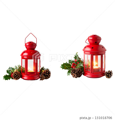 3D Christmas lantern with lights on white background 3D Christmas lantern with lights on white background 131018706