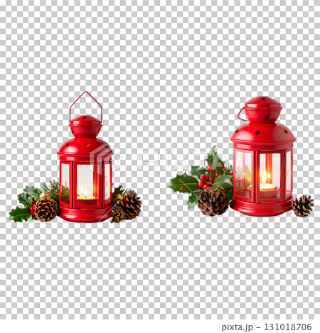 3D Christmas lantern with lights on white background 3D Christmas lantern with lights on white background 131018706