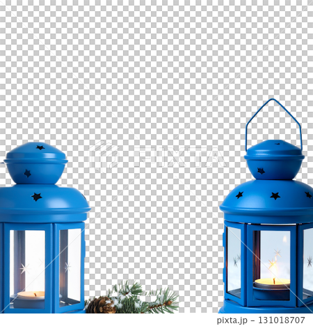3D Christmas lantern with lights on white background 131018707