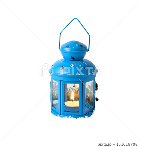 3D Christmas lantern with lights on white background 131018708
