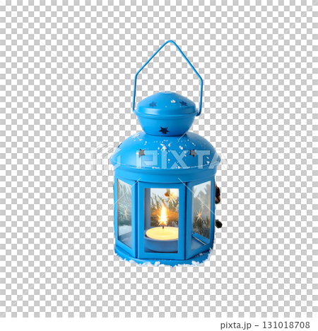 3D Christmas lantern with lights on white background 131018708