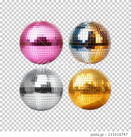 Disco mirror ball set for party on white background 131018747