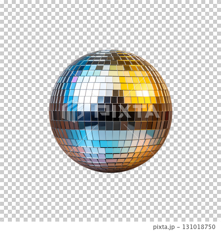 Shiny spherical disco ball with reflective mirror surface on white background. 131018750